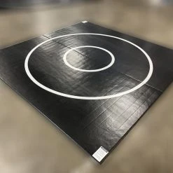 AK Athletic Equipment Martial Arts Clearance 10' X 10' X 1 3/8" Roll-Up Wrestling Mat Black With White Circles And No Starting Lines