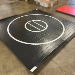 AK Athletic Equipment Martial Arts Clearance 10' X 10' X 1 3/8" Roll-Up Wrestling Mat Black With White Circles - Indentation