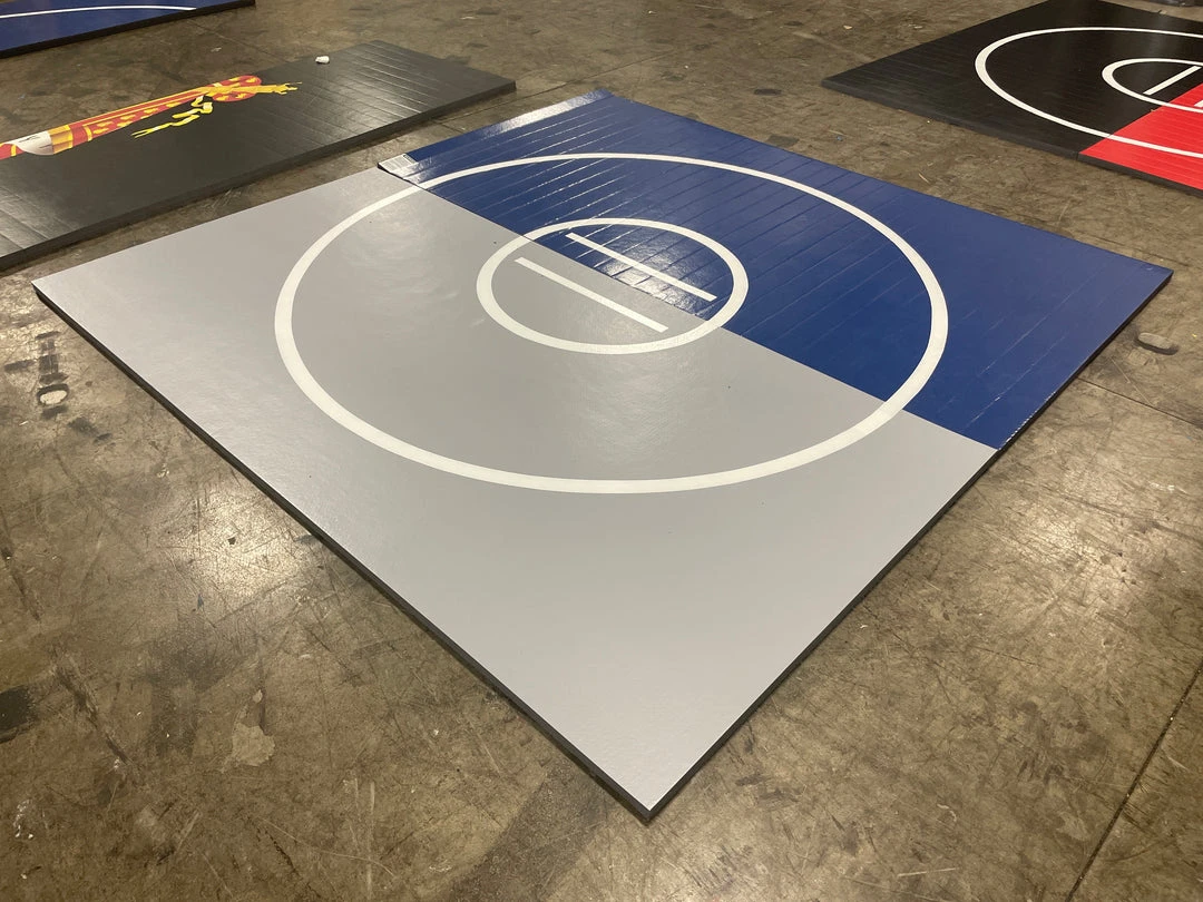 AK Athletic 10' x 10' Roll-Up Wrestling Mat - Blue & Grey with White Circles | Martial Arts Training Mat 1 AK Athletic Equipment Clearance 10' X 10' X 1 3/8" Roll-Up Wrestling Mat Blue And Grey With White Circles Martial Arts