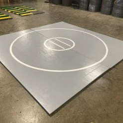 AK Athletic Equipment Wrestling Mats CLEARANCE 10' X 10' X Ultra Shock Roll Up Wrestling Mat Grey With White Circles