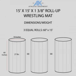 AK Athletic Equipment 15' x 15' x 1 3/8" Roll-Up Wrestling Mat - Durable & Non-Slip Surface for Training & Competitions 17 AK Athletic Equipment Wrestling Mats 15' X 15' X 1 3/8