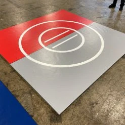 AK Athletic Equipment Martial Arts Clearance 8' X 8' X 1 3/8" Roll-Up Wrestling Mat Red And Gray With White Circles