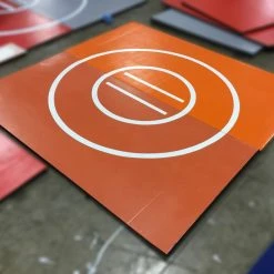 AK Athletic Equipment Remnant 8' X 8' 1 3/8" Roll-Up WRESTLING MAT Orange With White Circles Martial Arts