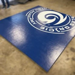AK Athletic Equipment Clearance Wrestling Mat 9' X 10' X 1 3/8" Roll-Up Mat Vinyl Blue With Logo Martial Arts