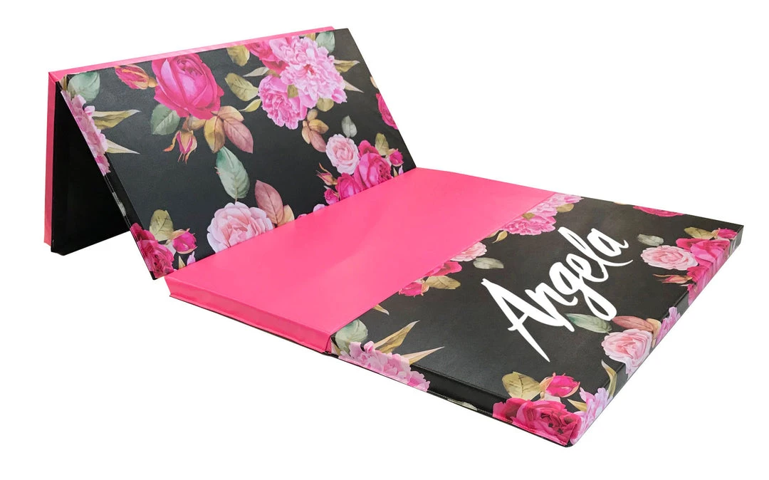 AK Athletic Equipment Black And Pink Peony 4' X 8' Folding Gymnastics Mat - Durable, Non-Slip, Portable 4 AK Athletic Equipment Black And Pink Peony 4' X 8' Folding Gymnastics Mat Folding Mats