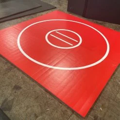 AK Athletic Equipment Martial Arts Clearance 118.5" X 10' X 1 3/8" Roll-Up Wrestling Mat Red With White Circles