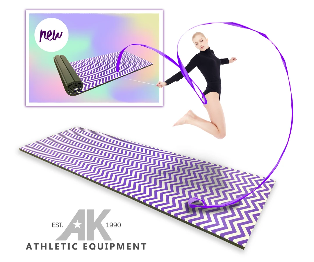 AK Athletic Folding Gymnastics Mat 4' x 8' x 1 3/8" - Chevron Zigzag Design, Quick Ship, Advanced Level 1 AK Athletic Equipment Folding Mats Quick Ship Roll Up Chevron Zigzag 4' X 8' X 1 3/8" Advanced Level Gymnastics Mat