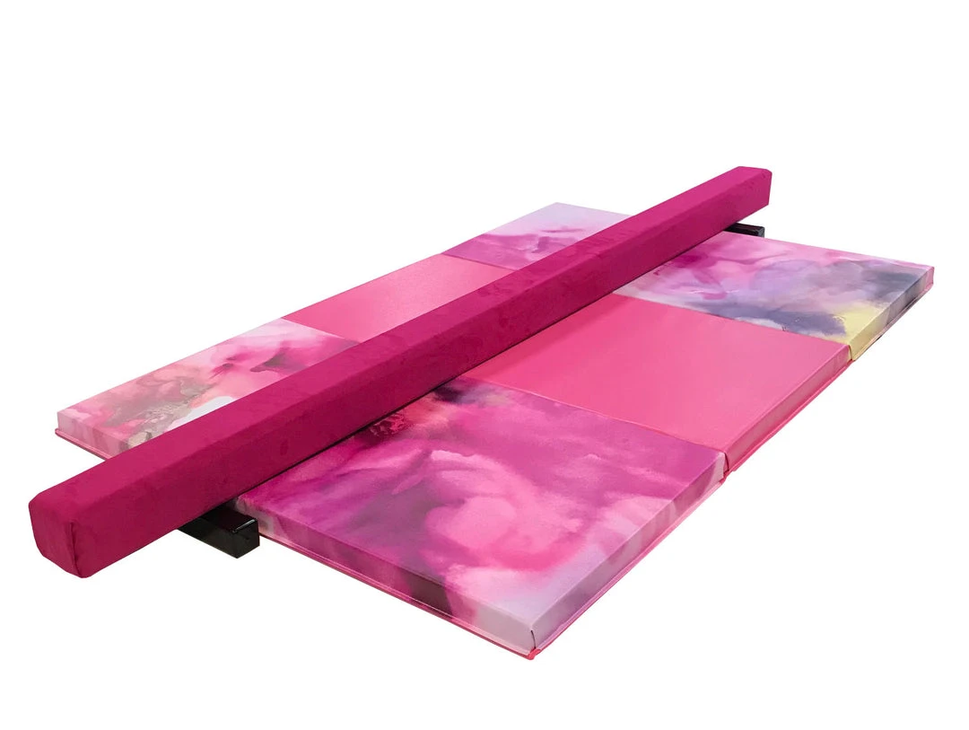 AK Athletic Pink Watercolor Gymnastics Balance Beam & Folding Mat Combo | Premium Gymnastics Equipment 1 AK Athletic Equipment Pink Watercolor Gymnastics Balance Beam And Folding Mat Combo Package