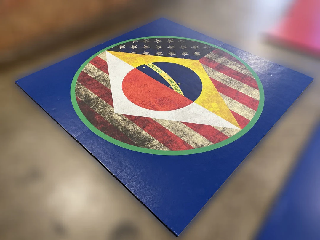 AK Athletic Equipment 8' x 8' Roll-Up Wrestling Mat - Martial Arts Clearance Sale 1 AK Athletic Equipment Martial Arts Clearance 8' X 8' X 1 3/8" Roll-Up Wrestling Mat Logo Flaw