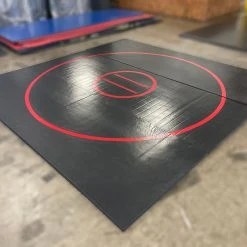 AK Athletic Equipment Clearance Wrestling Mat 12' X 12' X 1 3/8" Roll-Up Mat Black With Red Circles