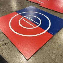 AK Athletic Equipment Clearance 8' X 8' X 1 3/8" Roll-Up Wrestling Mat Red And Blue With White Circles