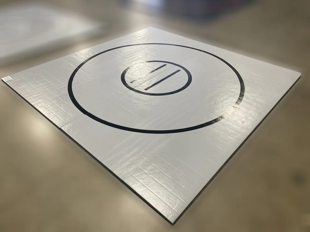 AK Athletic 10' X 10' Roll-Up Wrestling Mat - Gray with Black Circles | Martial Arts Clearance 1 AK Athletic Equipment Clearance 10' X 10' X 1 3/8" Roll-Up Wrestling Mat Gray With Black Circles