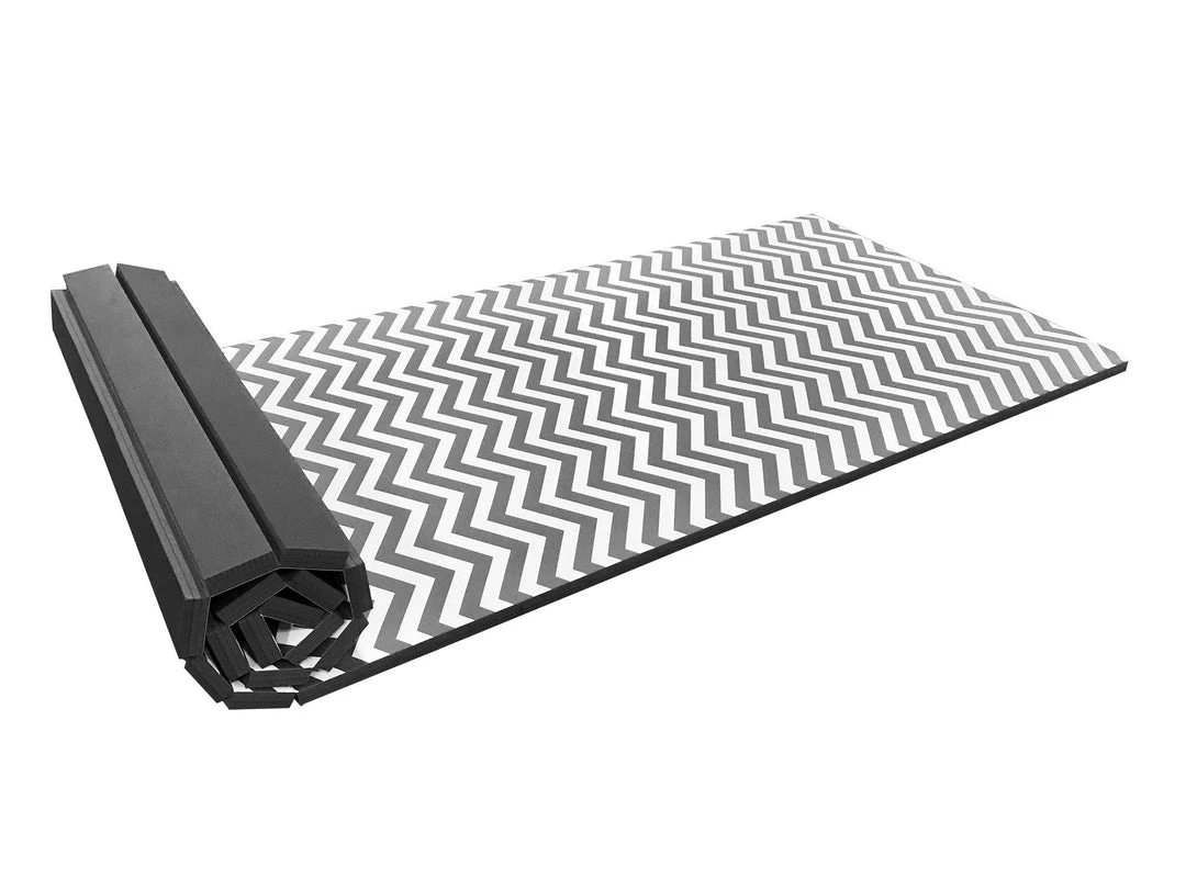 AK Athletic Folding Gymnastics Mat 4' x 8' x 1 3/8" - Chevron Zigzag Design, Quick Ship, Advanced Level 2 AK Athletic Equipment Folding Mats Quick Ship Roll Up Chevron Zigzag 4' X 8' X 1 3/8" Advanced Level Gymnastics Mat