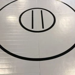 AK Athletic Equipment Remnant 117” X 10' X 1 3/8" Roll-Up WRESTLING MAT Mat Gray With Black Circles And Starting Lines Martial Arts