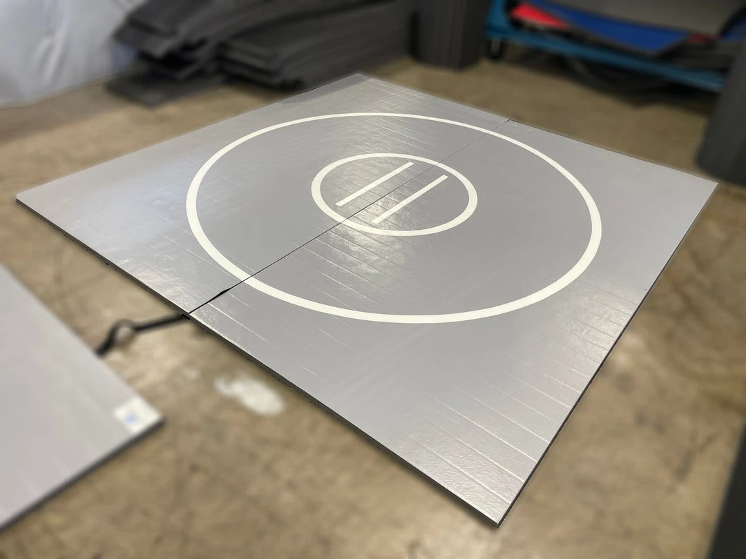 AK Athletic 10' x 10' Roll-Up Wrestling Mat - Grey with White Circles | Martial Arts & Training Mat 1 AK Athletic Equipment Clearance 10' X 10' X 1 3/8" Roll-Up Wrestling Mat Grey With White Circles Martial Arts