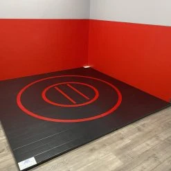AK Athletic Equipment Instant Wrestling Room 8' X 8' Wrestling Mat And Removable Roll Up Wall Pads Package