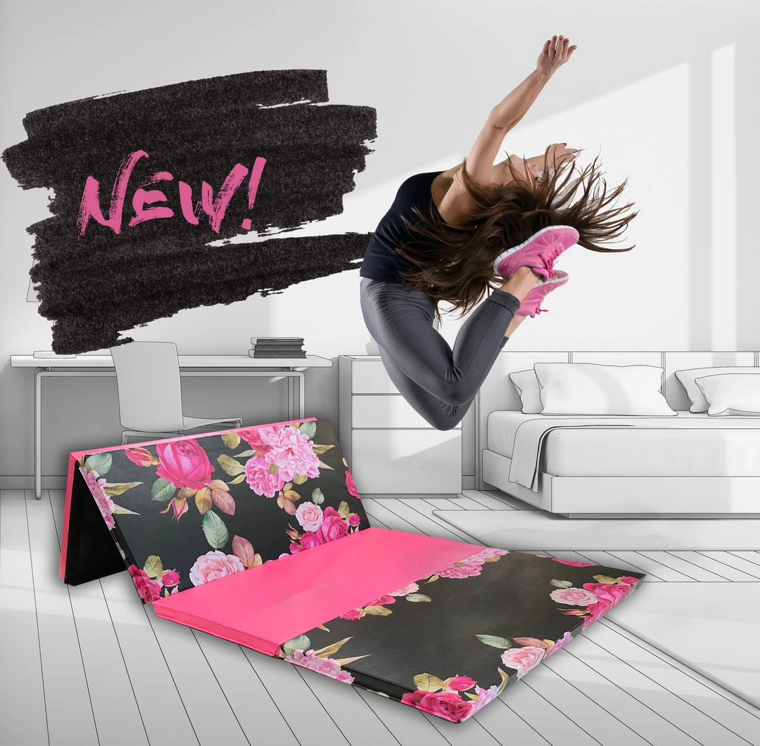 AK Athletic Equipment Black And Pink Peony 4' X 8' Folding Gymnastics Mat - Durable, Non-Slip, Portable 1 AK Athletic Equipment Black And Pink Peony 4' X 8' Folding Gymnastics Mat Folding Mats