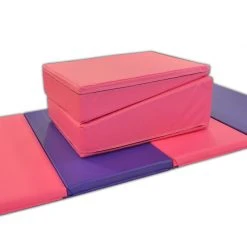 AK Athletic Equipment 4' X 8' X 2" Pink Purple Gymnastics Folding Mat And Pink Incline Combo Folding Mats