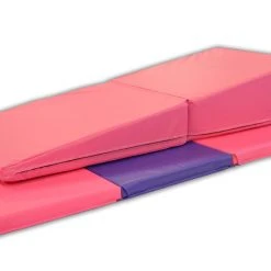 AK Athletic Equipment 4' X 8' X 2" Pink Purple Gymnastics Folding Mat And Pink Incline Combo Folding Mats