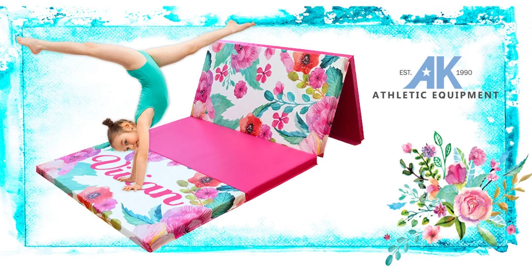 AK Athletic Folding Gymnastics Mat 4'x8'x2" - Spring Floral Design, Intermediate Level 1 AK Athletic Equipment Folding Mats Spring Floral 4' X 8' X 2" Intermediate Level Folding Gymnastics Mat